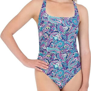 NWT Caribbean Joe Paisley Daze Standard Shirred One Piece Swimsuit in Size 14